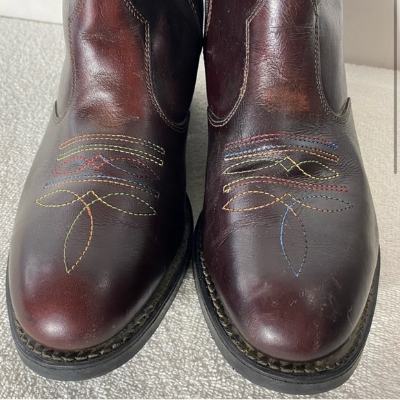 Vintage Burgundy Leather Western Style Round Toe Ankle Boots 7.5 - Picture 14 of 15